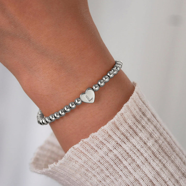 Gold Beaded Bracelet with Heart Initial