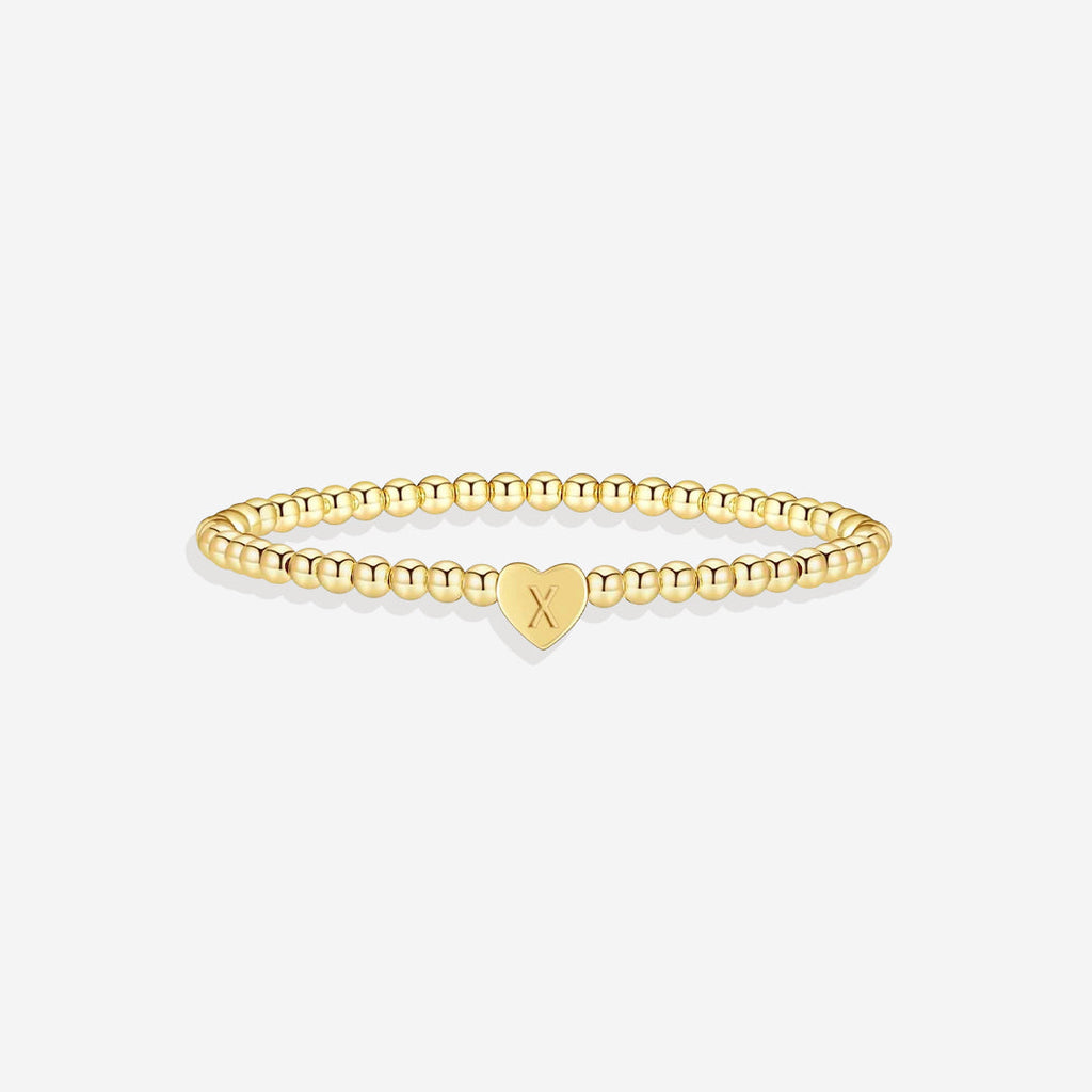 Gold Beaded Bracelet with Heart Initial