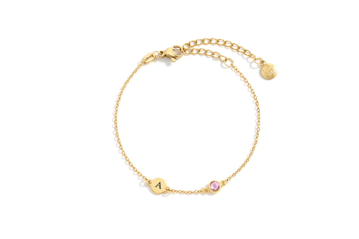Dainty Initial and Birthstone Bracelet