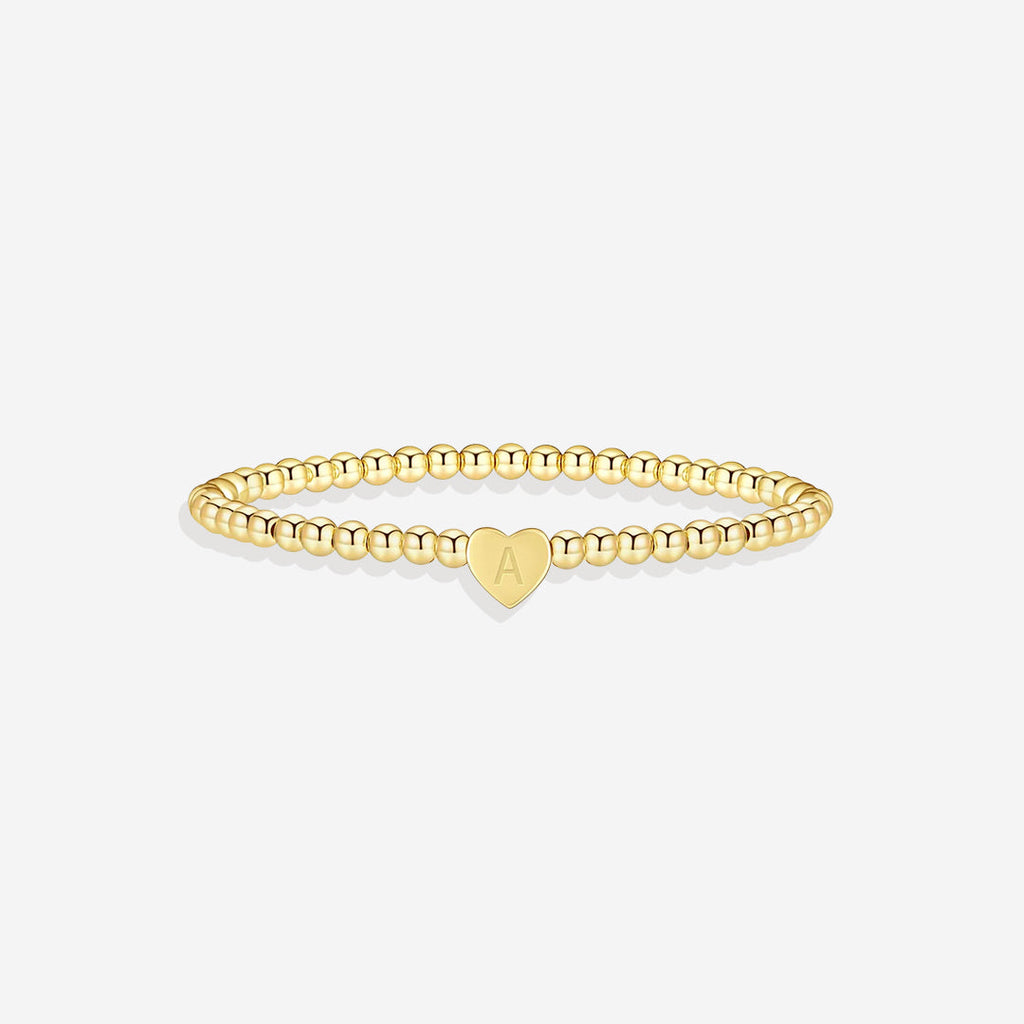 Gold Beaded Bracelet with Heart Initial