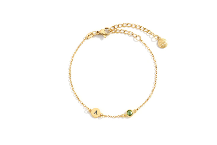 Dainty Initial and Birthstone Bracelet