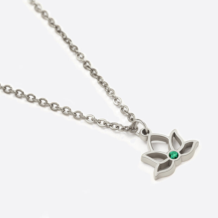 Collana con ciondolo mini loto e pietra di nascita