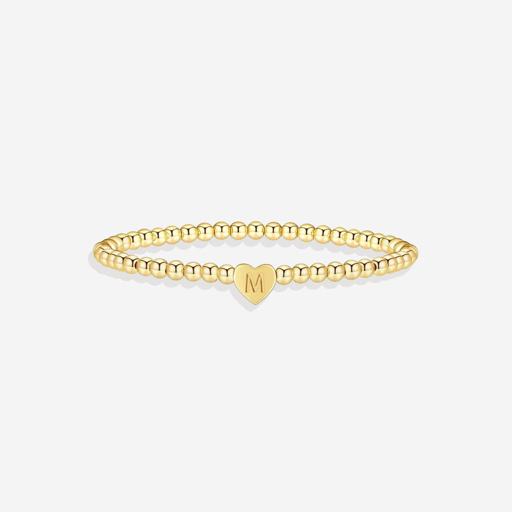 Gold Beaded Bracelet with Heart Initial