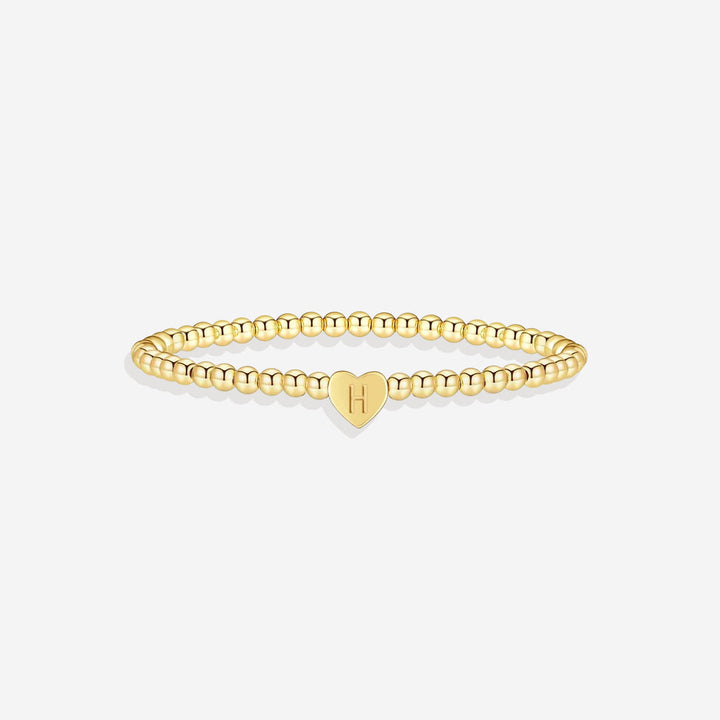 Gold Beaded Bracelet with Heart Initial