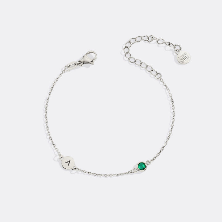 Dainty Initial and Birthstone Bracelet