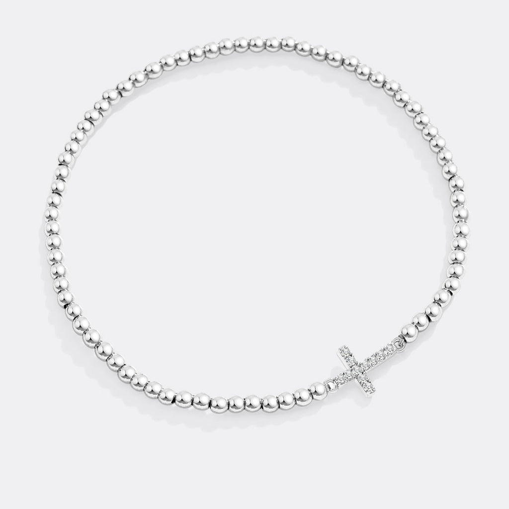 Pulseira Elástica com Cruz e Contas Douradas