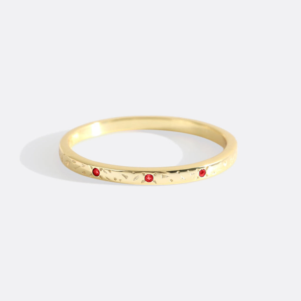 Narrow Textured Gold Birthstone Band