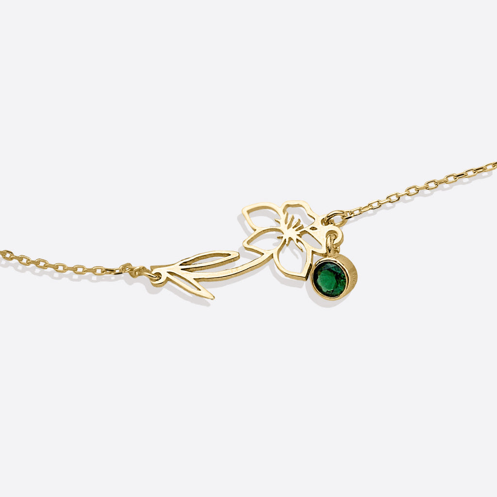 Pulsera delicada de flor de nacimiento con charm de piedra de nacimiento