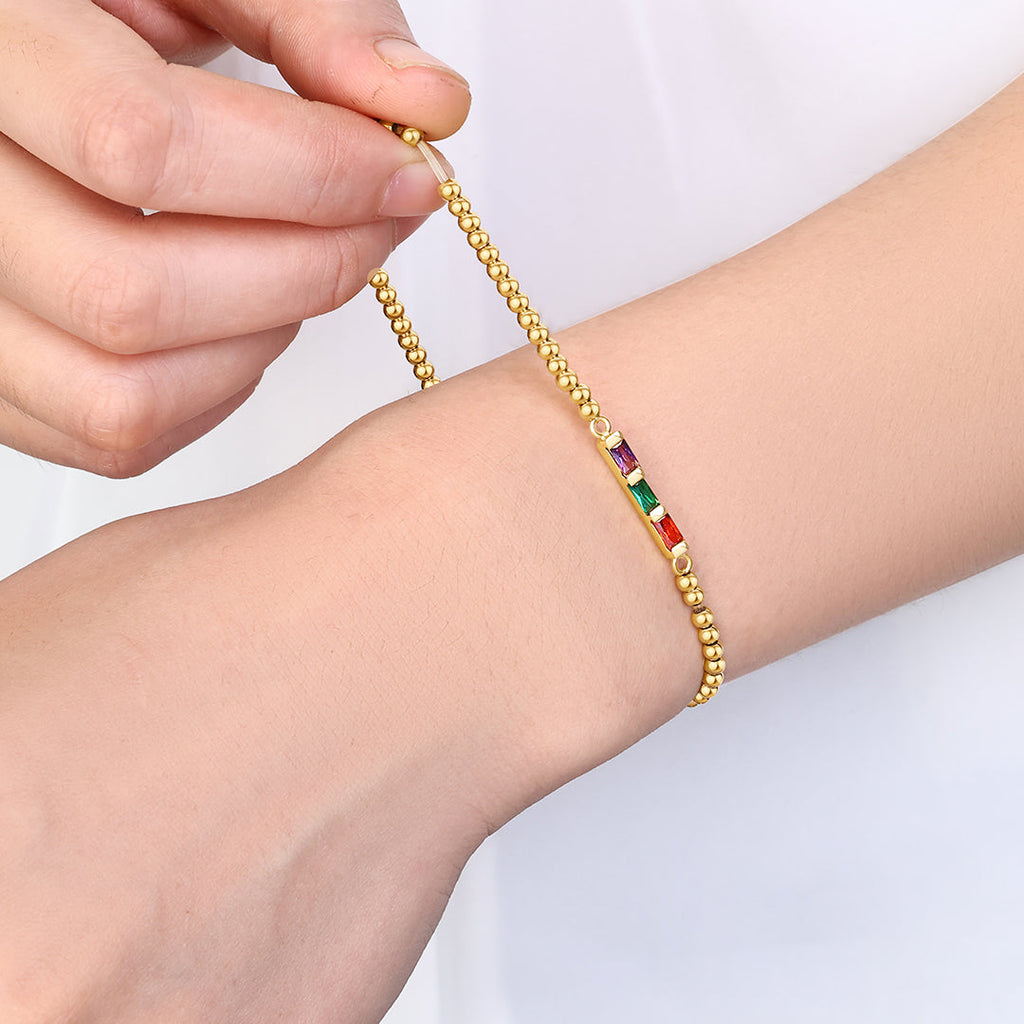 Personalisierbares Perlenarmband mit Baguette-Geburtsstein