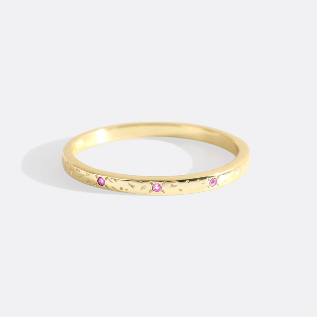 Narrow Textured Gold Birthstone Band