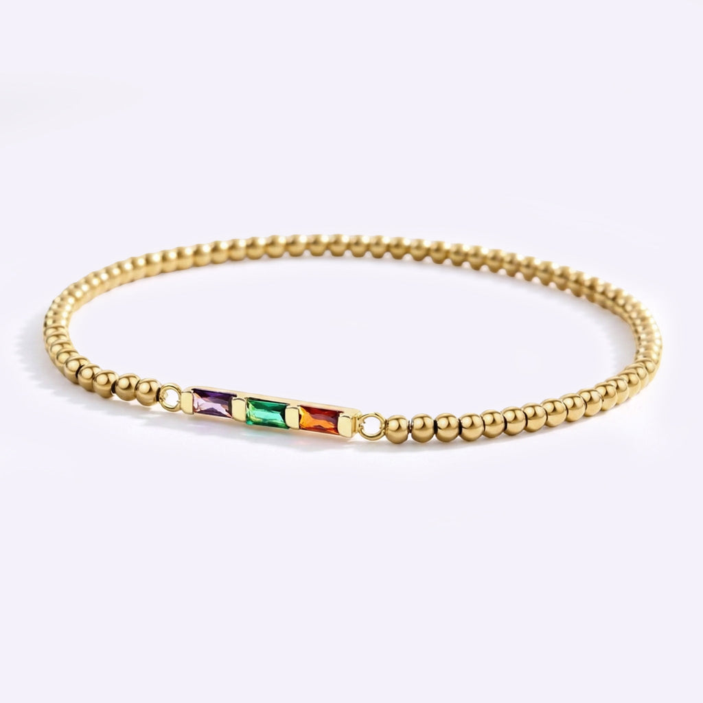 Personalisierbares Perlenarmband mit Baguette-Geburtsstein