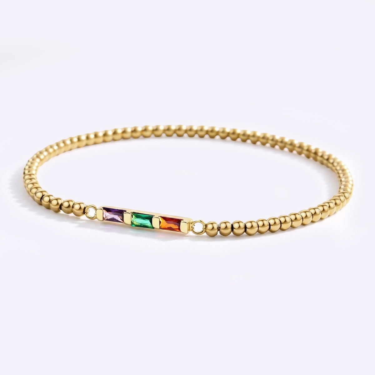 Personalisierbares Perlenarmband mit Baguette-Geburtsstein