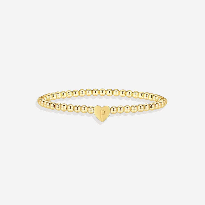Gold Beaded Bracelet with Heart Initial