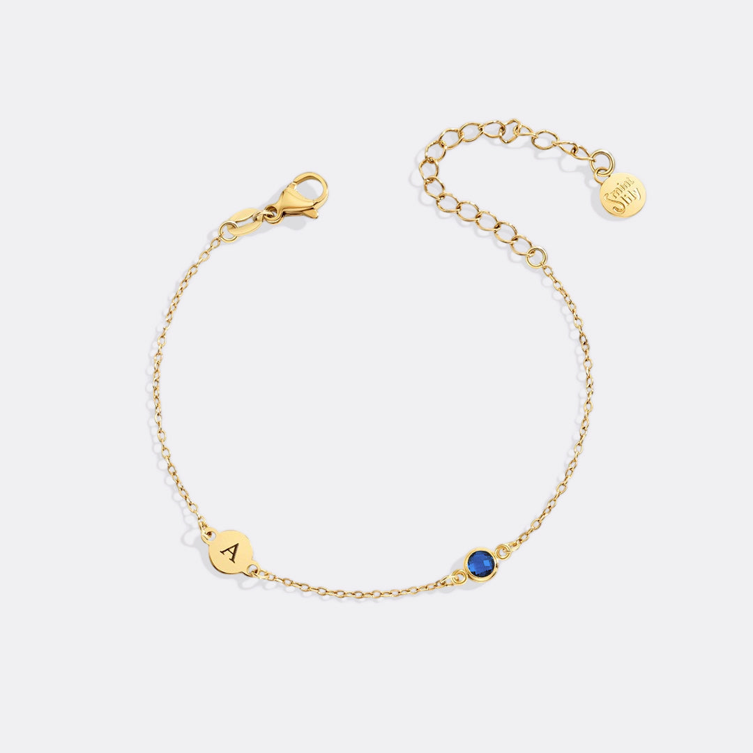 Dainty Initial and Birthstone Bracelet