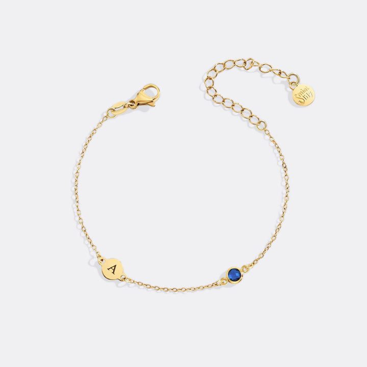 Dainty Initial and Birthstone Bracelet