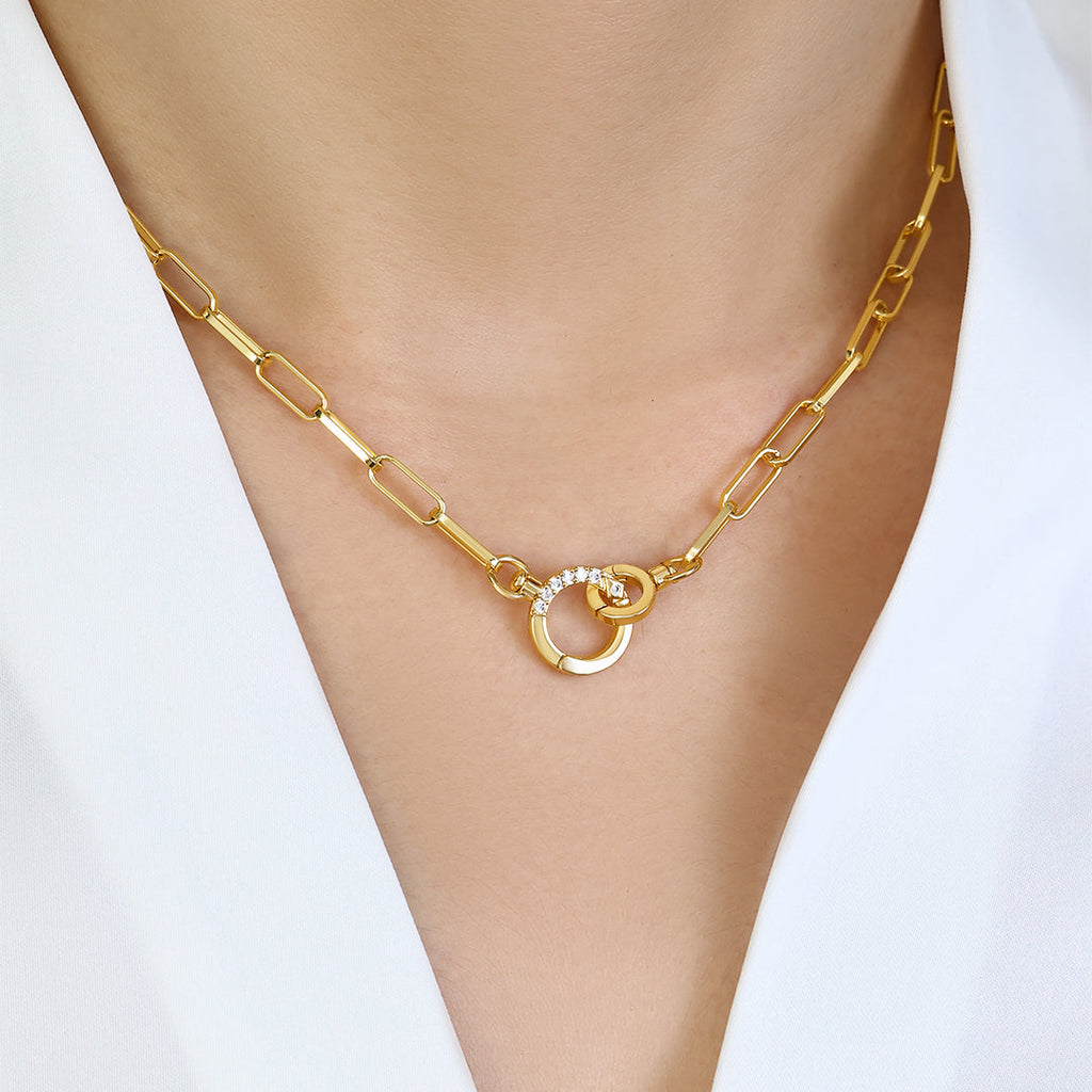 Pave Mint Paperclip Necklace