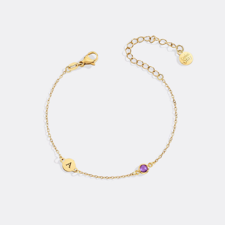 Dainty Initial and Birthstone Bracelet