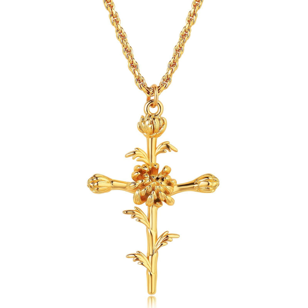 Bloemenkruis Hanger Ketting