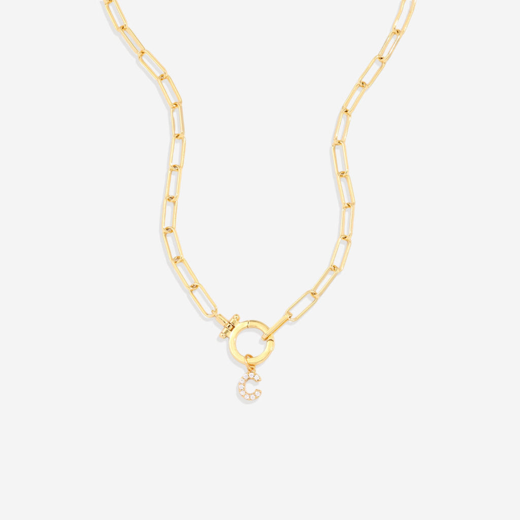 Mint Paperclip Necklace with Pave Initial Charm