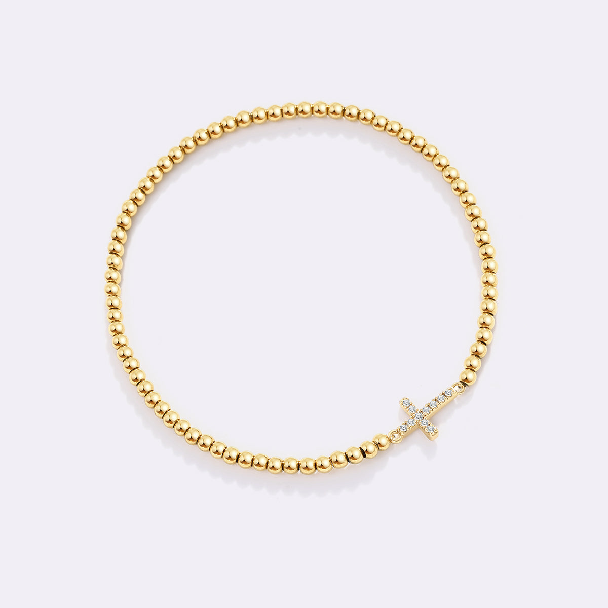 Pulseira Elástica com Cruz e Contas Douradas