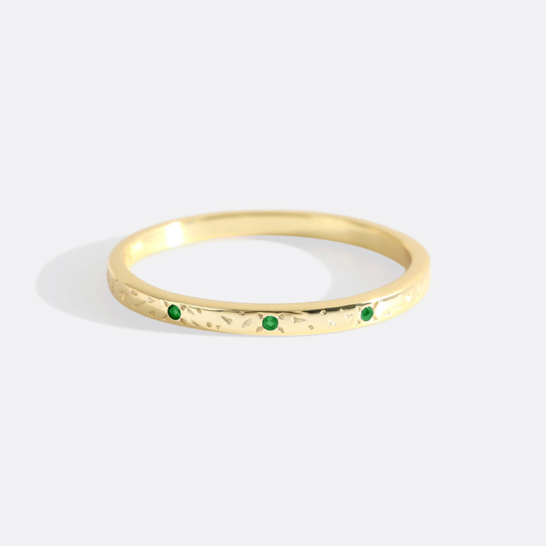 Narrow Textured Gold Birthstone Band