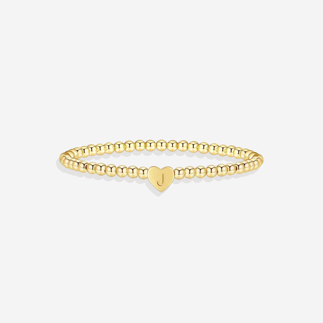 Gold Beaded Bracelet with Heart Initial