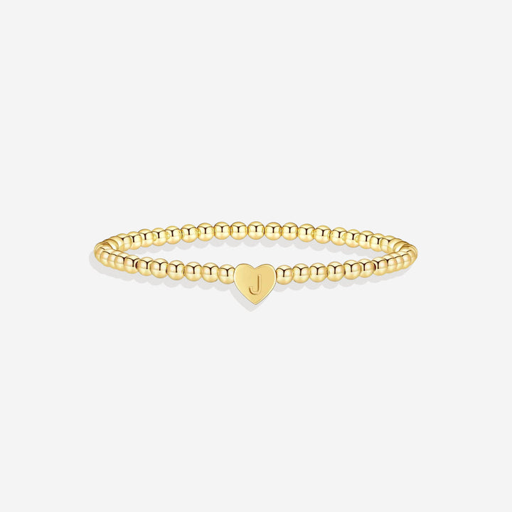 Gold Beaded Bracelet with Heart Initial
