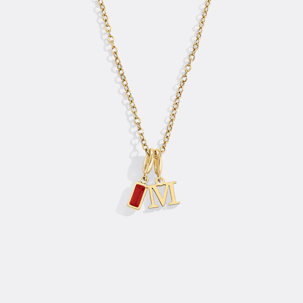 Colar Minimalista com Pingente Inicial e Pedra de Nascimento