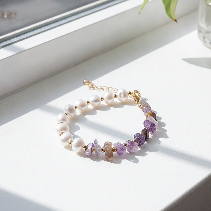 Bracelet élégant en perles de perle et améthyste