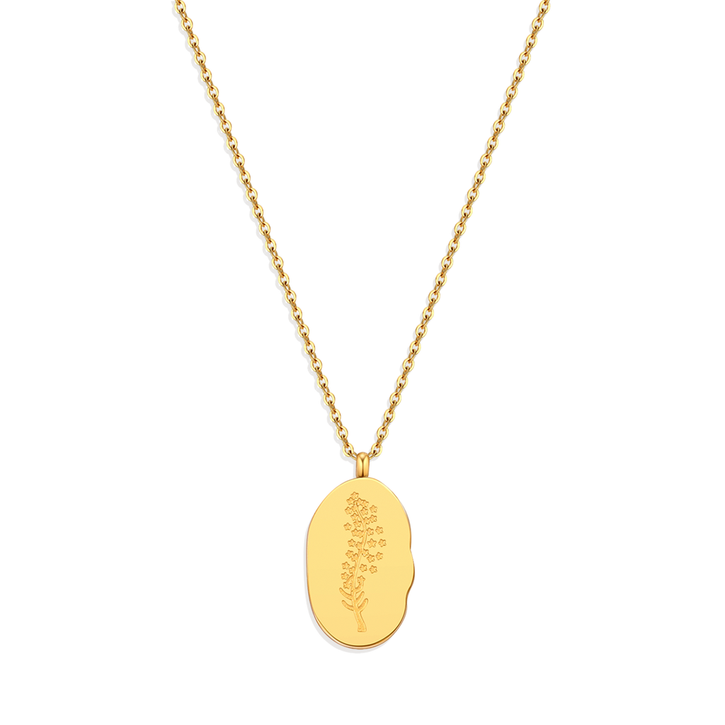 Halsband med hängsmycke i guld och födelseblomma