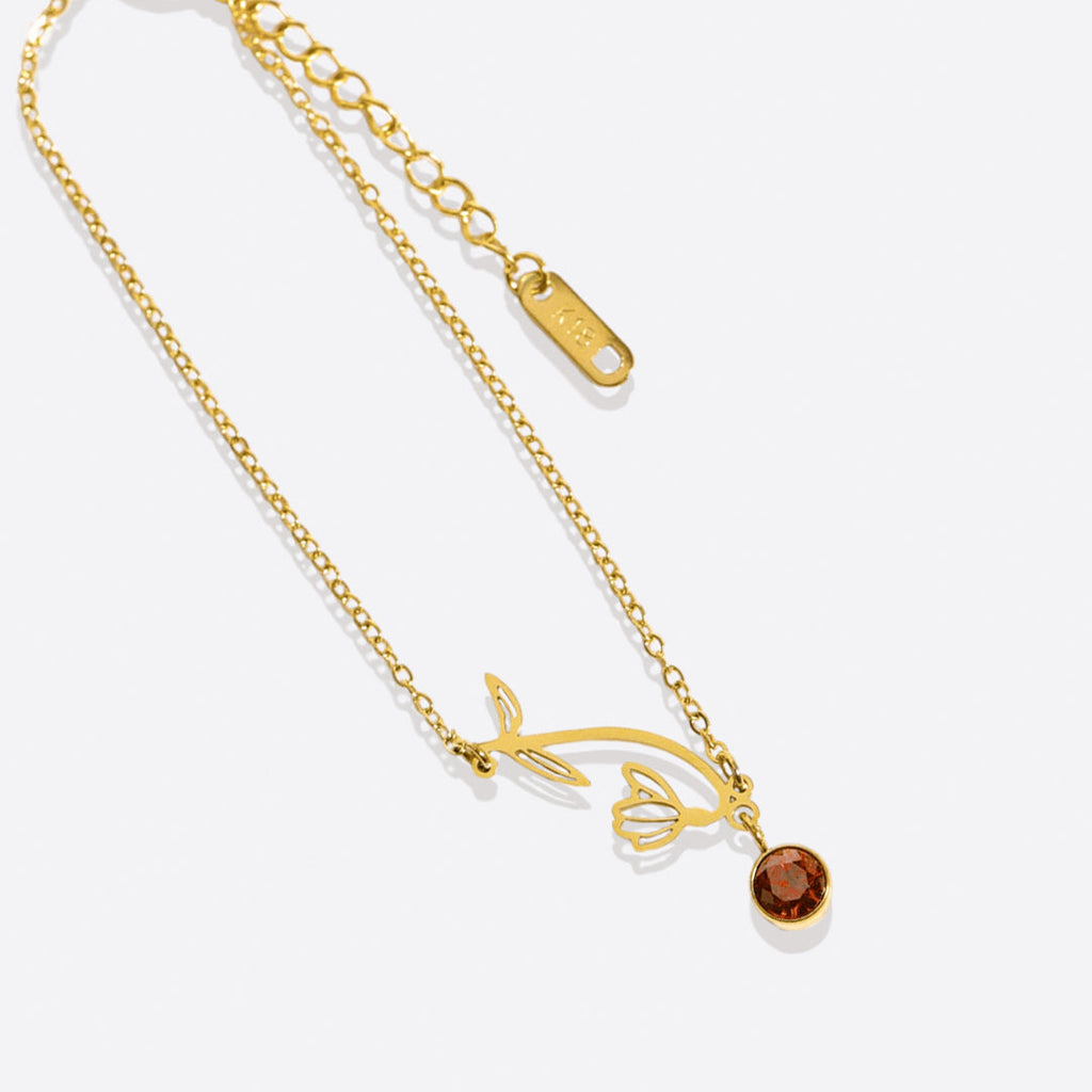 Pulsera delicada de flor de nacimiento con charm de piedra de nacimiento