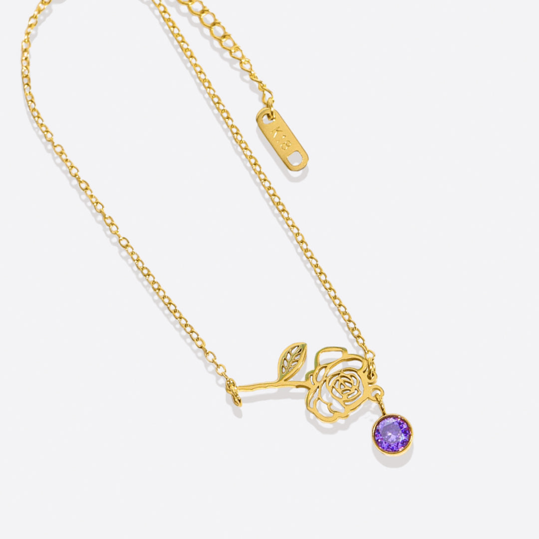 Pulsera delicada de flor de nacimiento con charm de piedra de nacimiento