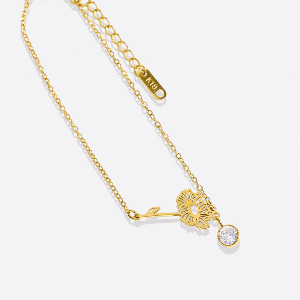Pulsera delicada de flor de nacimiento con charm de piedra de nacimiento
