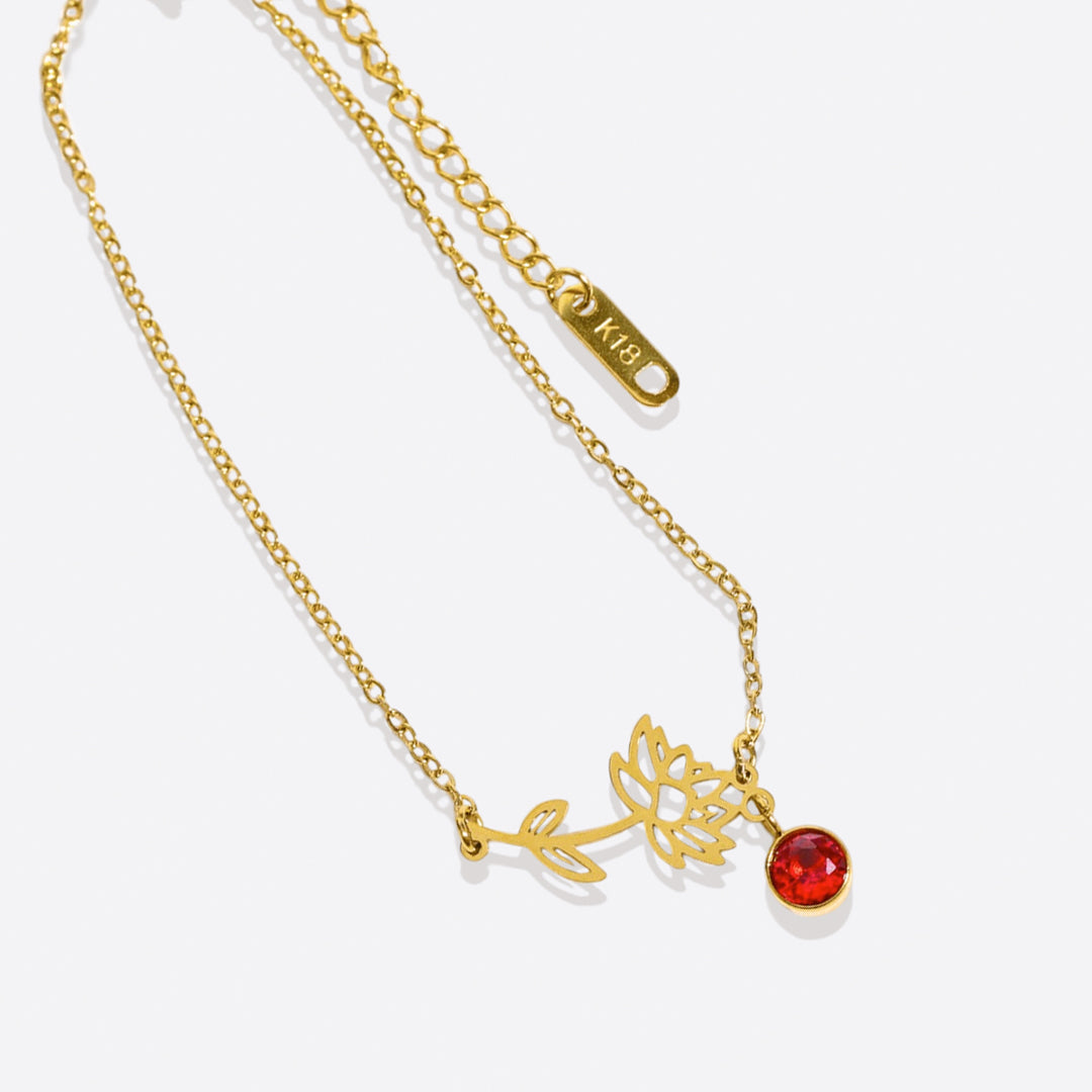 Pulsera delicada de flor de nacimiento con charm de piedra de nacimiento