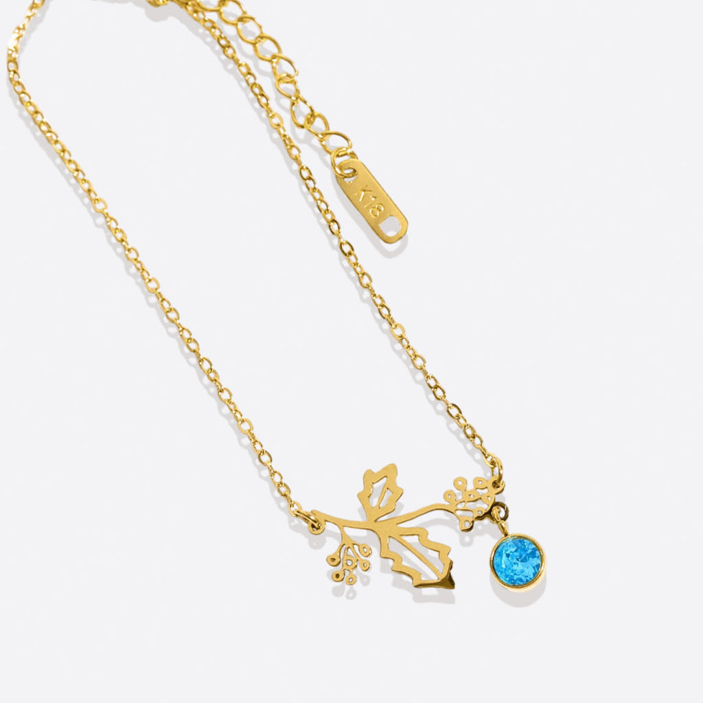 Pulsera delicada de flor de nacimiento con charm de piedra de nacimiento