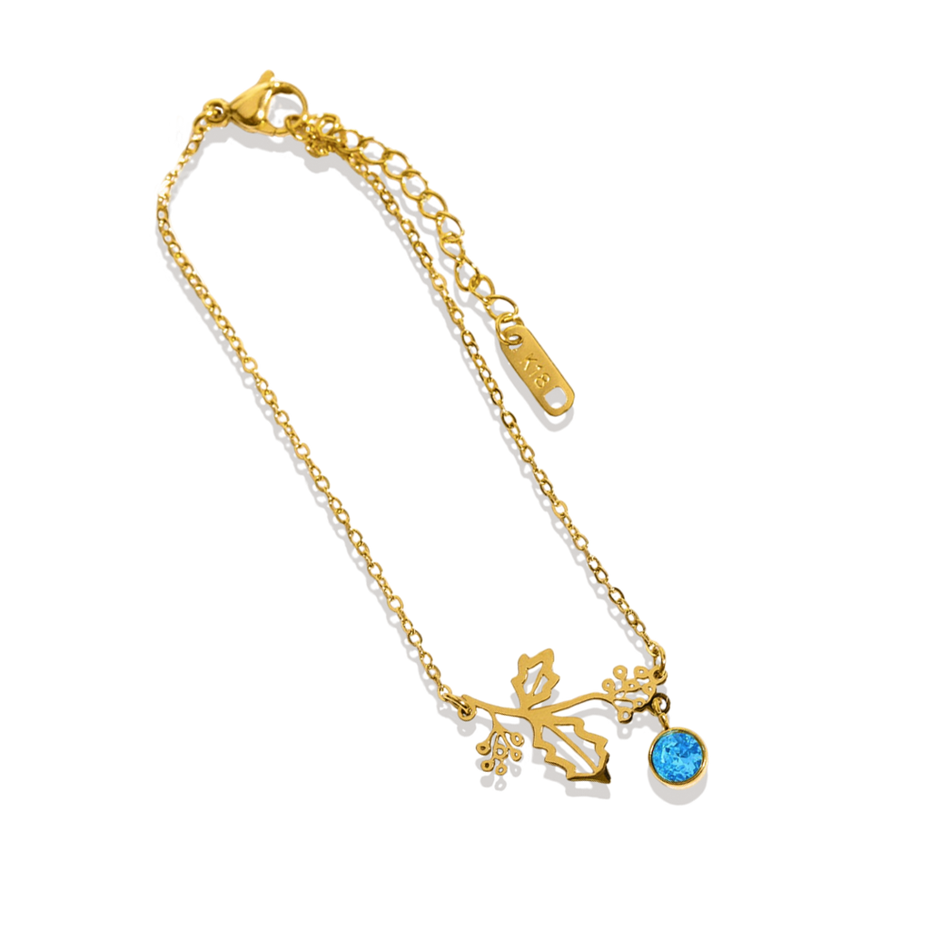 Pulsera delicada de flor de nacimiento con charm de piedra de nacimiento