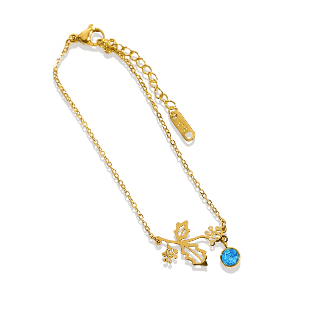 Pulsera delicada de flor de nacimiento con charm de piedra de nacimiento