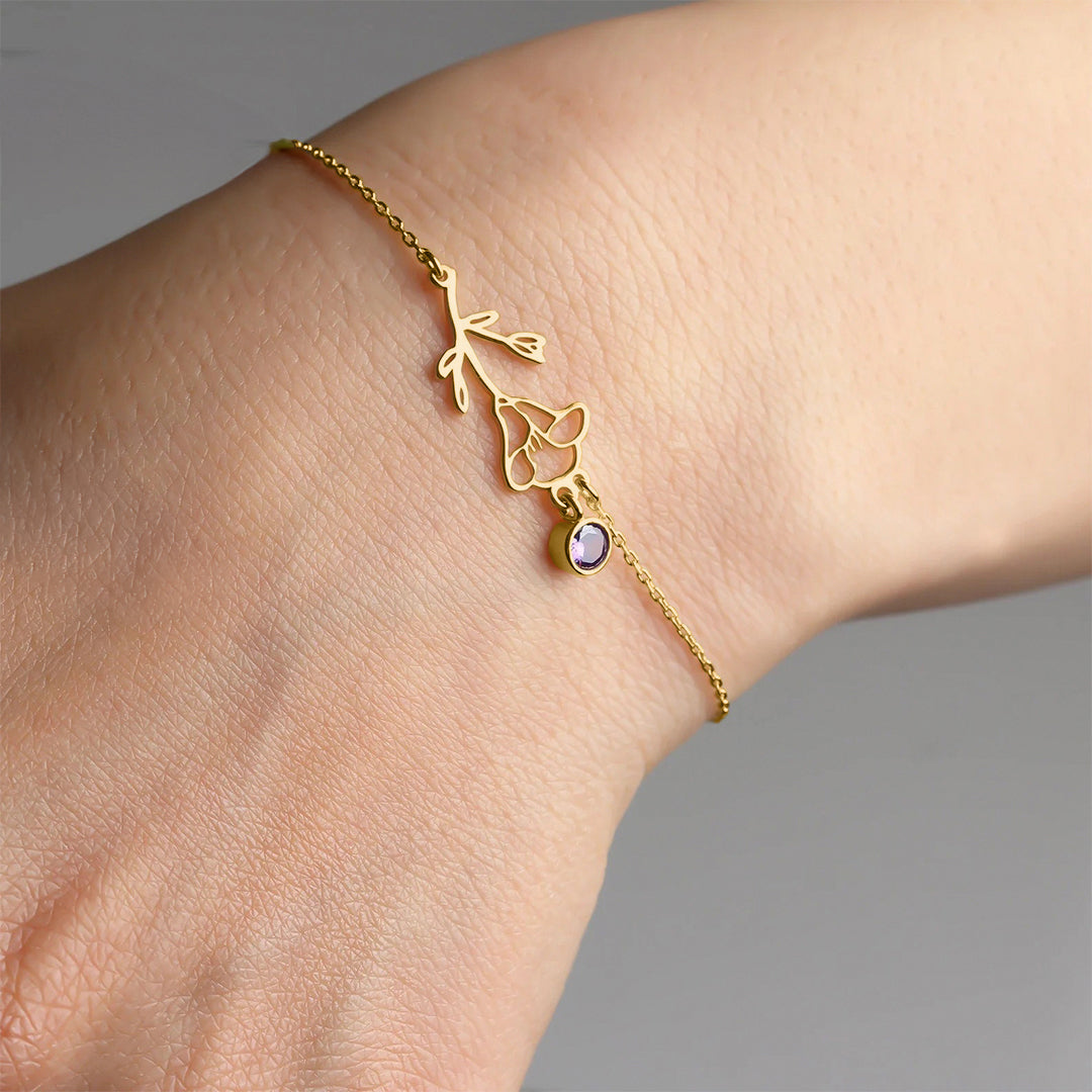 Pulsera delicada de flor de nacimiento con charm de piedra de nacimiento