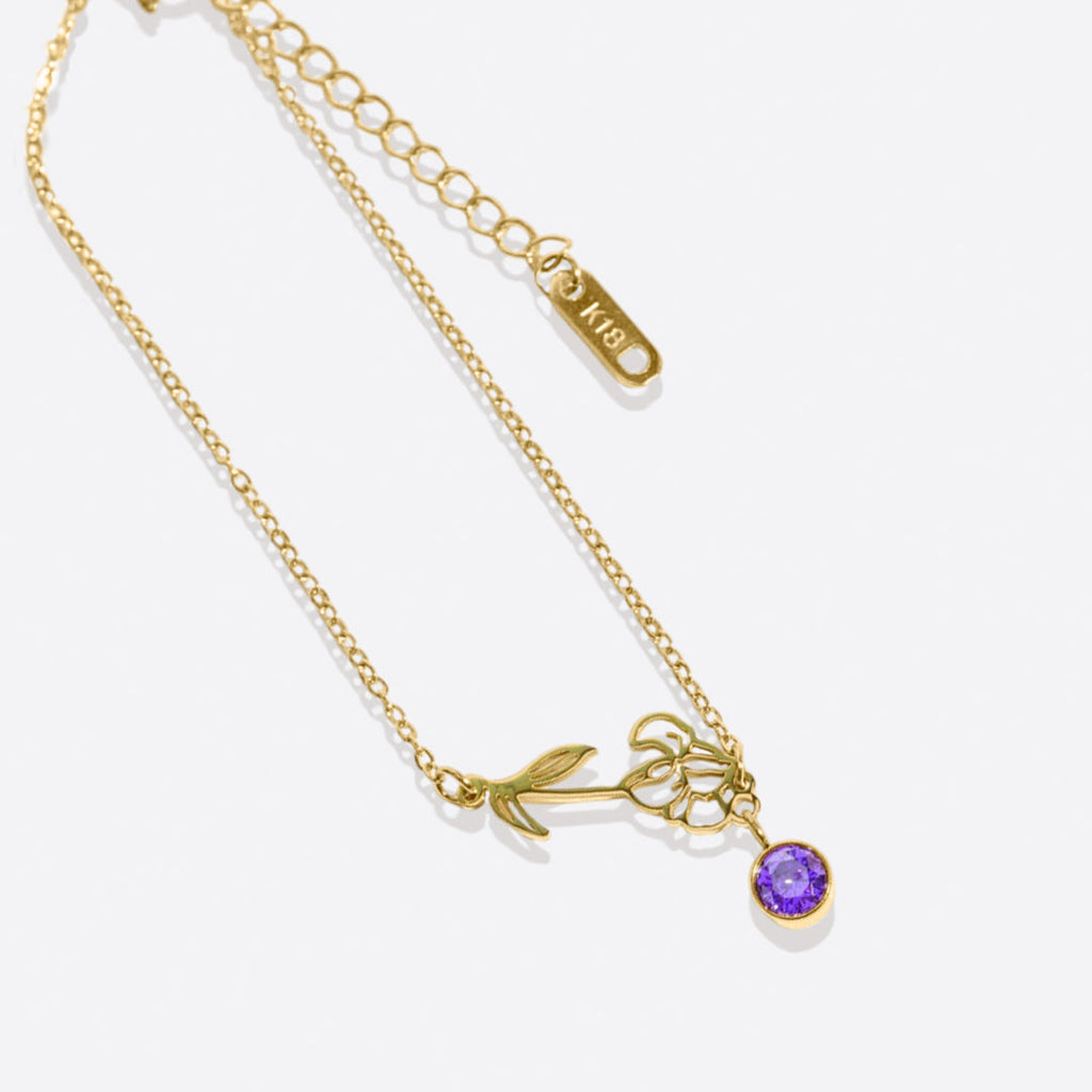 Pulsera delicada de flor de nacimiento con charm de piedra de nacimiento