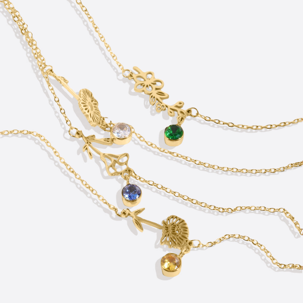 Pulsera delicada de flor de nacimiento con charm de piedra de nacimiento