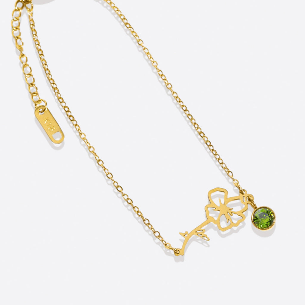 Pulsera delicada de flor de nacimiento con charm de piedra de nacimiento