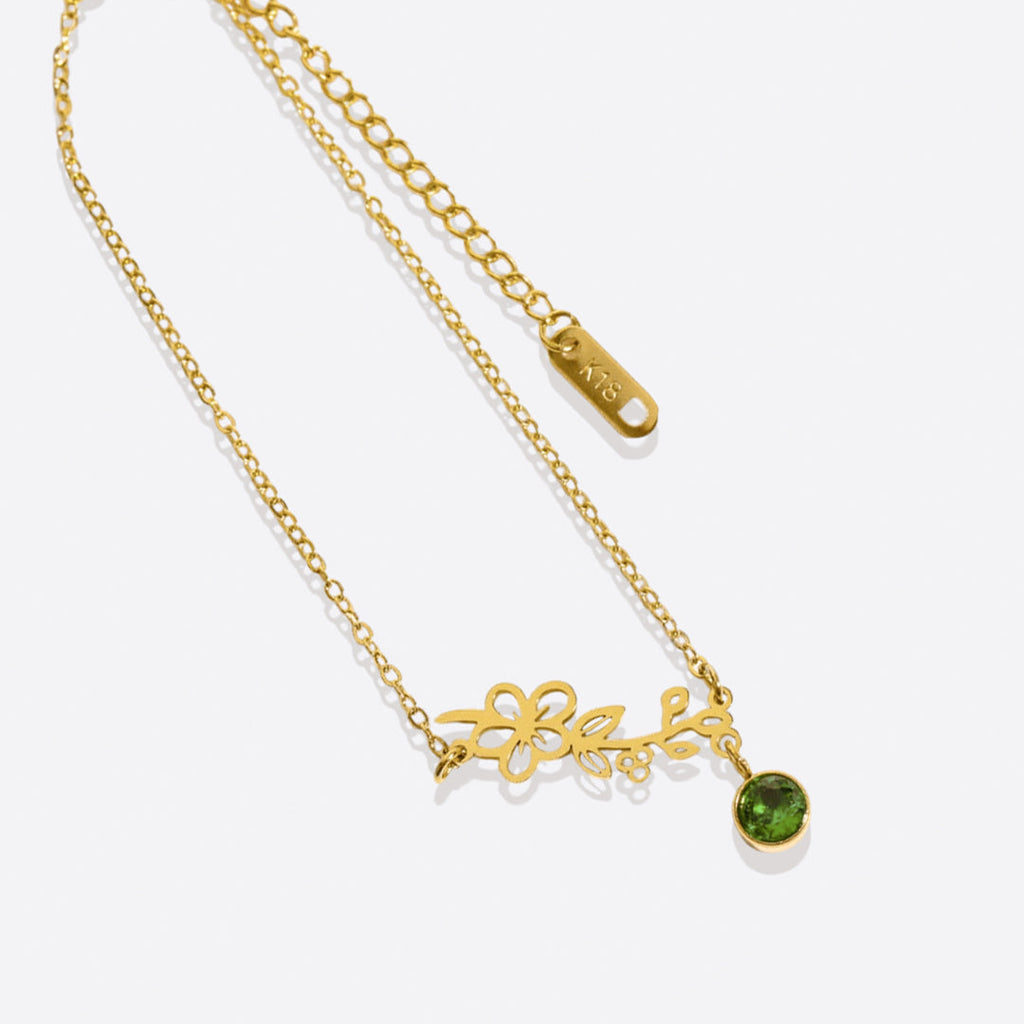 Pulsera delicada de flor de nacimiento con charm de piedra de nacimiento