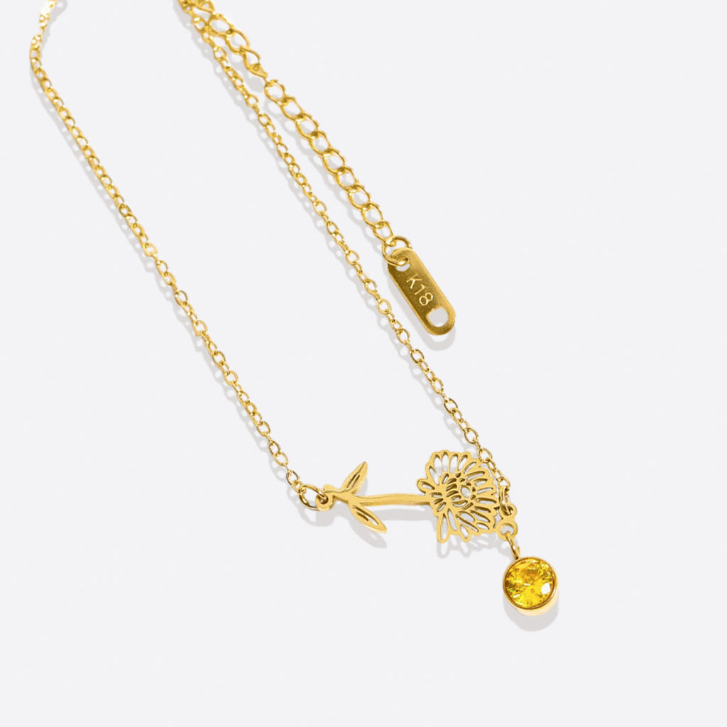 Pulsera delicada de flor de nacimiento con charm de piedra de nacimiento