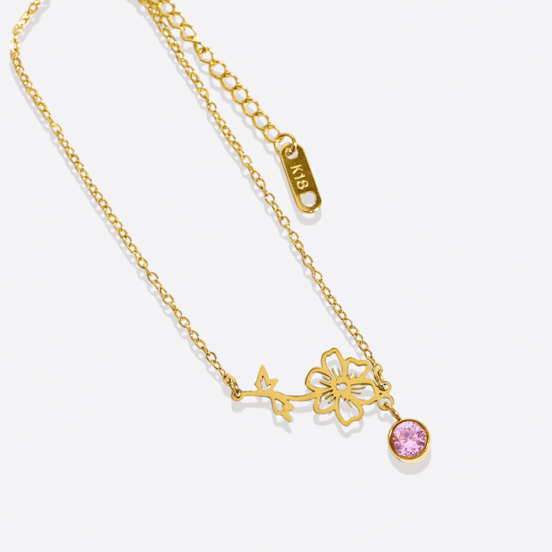 Pulsera delicada de flor de nacimiento con charm de piedra de nacimiento