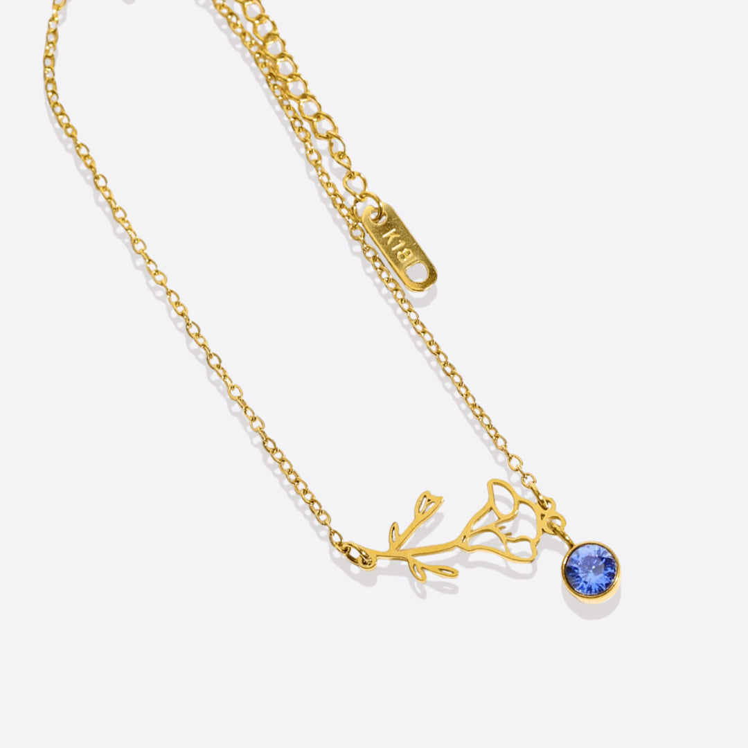 Pulsera delicada de flor de nacimiento con charm de piedra de nacimiento