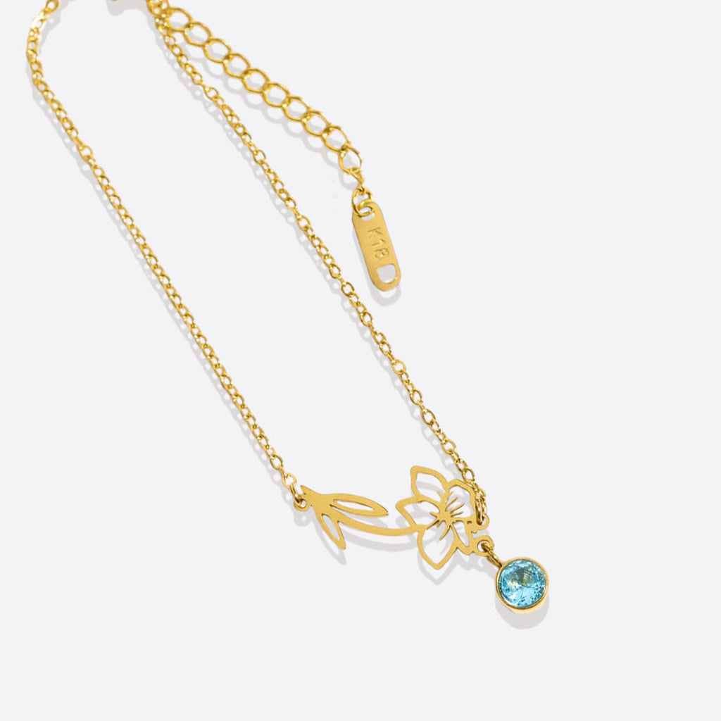 Pulsera delicada de flor de nacimiento con charm de piedra de nacimiento