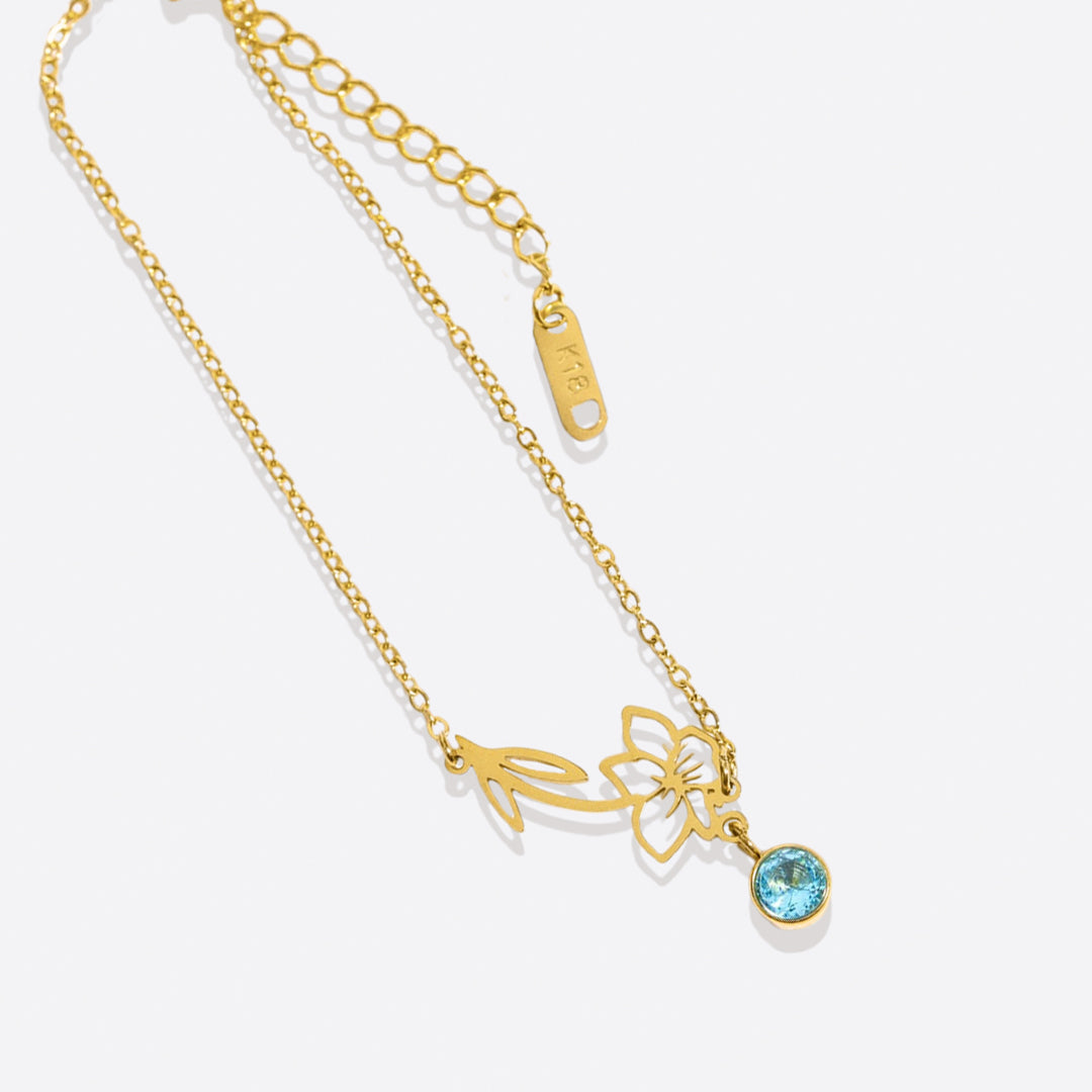 Pulsera delicada de flor de nacimiento con charm de piedra de nacimiento