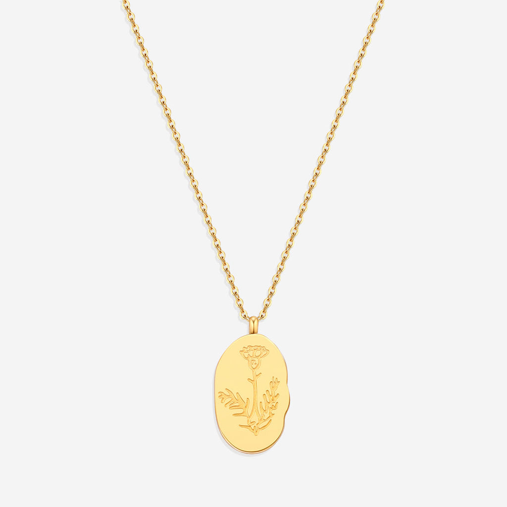 Halsband med hängsmycke i guld och födelseblomma