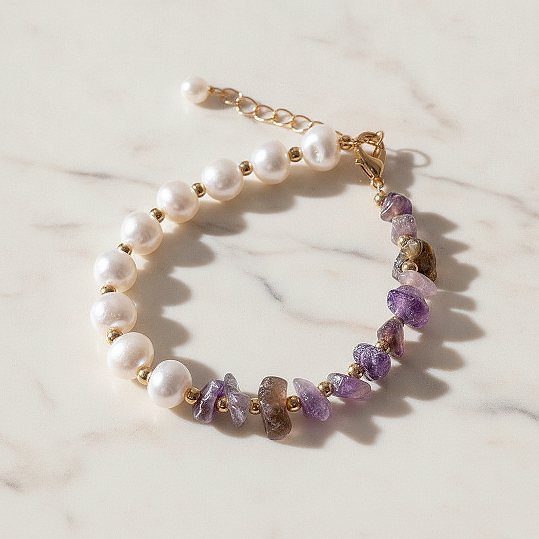 Bracelet élégant en perles de perle et améthyste