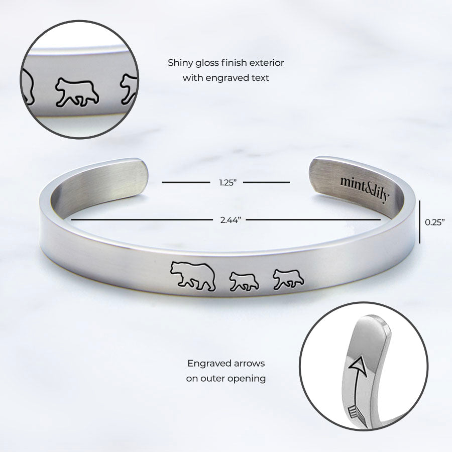 Mama Bear & Her Baby Bears Engraved Cuff Bracelet